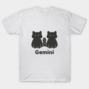 Gemini Cat Zodiac Sign with Text (Black and White) T-Shirt